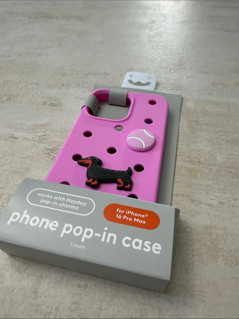 heyday Pink Silicone Phone Pop-In Case with Dachshund Charm 16 pro max